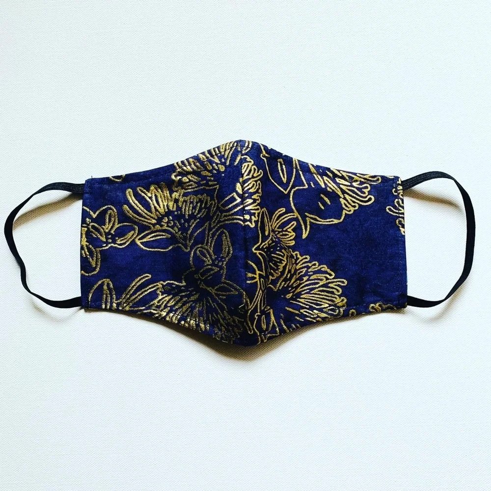 NEW Handmade Batik Midnight Gold Print Face Mask